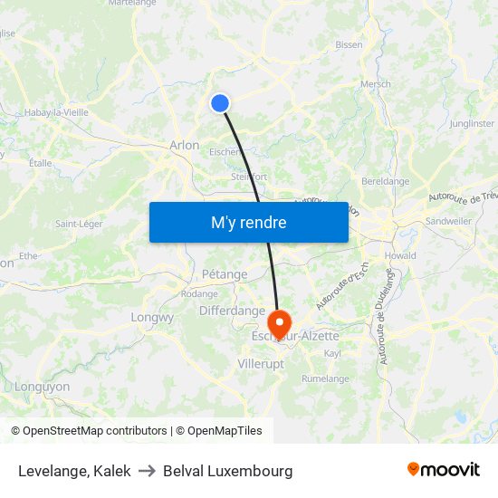 Levelange, Kalek to Belval Luxembourg map