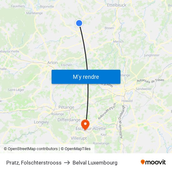 Pratz, Folschterstrooss to Belval Luxembourg map