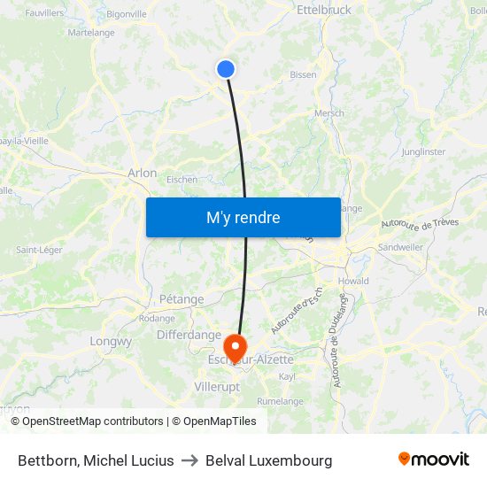 Bettborn, Michel Lucius to Belval Luxembourg map