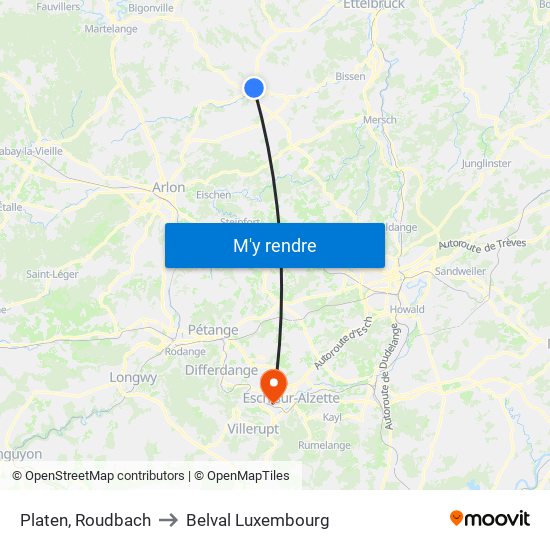 Platen, Roudbach to Belval Luxembourg map