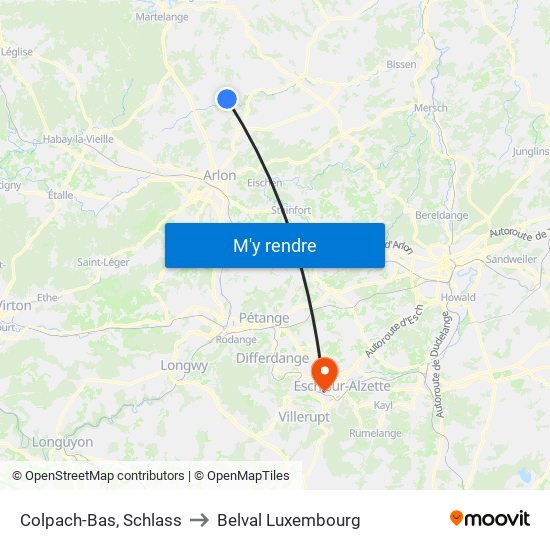 Colpach-Bas, Schlass to Belval Luxembourg map