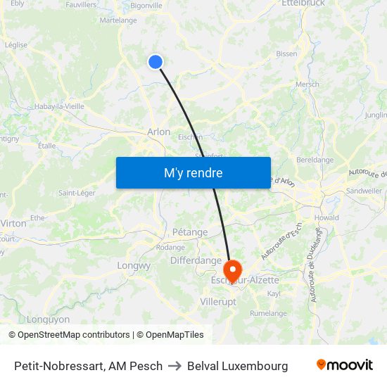 Petit-Nobressart, AM Pesch to Belval Luxembourg map