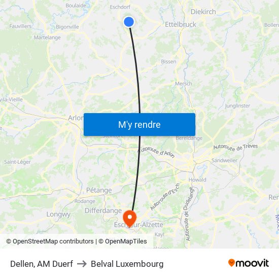 Dellen, AM Duerf to Belval Luxembourg map
