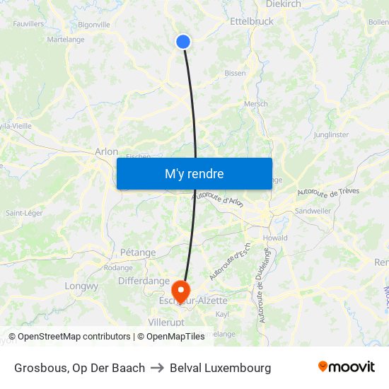 Grosbous, Op Der Baach to Belval Luxembourg map