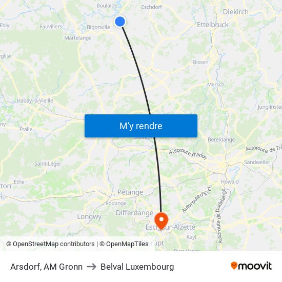Arsdorf, AM Gronn to Belval Luxembourg map