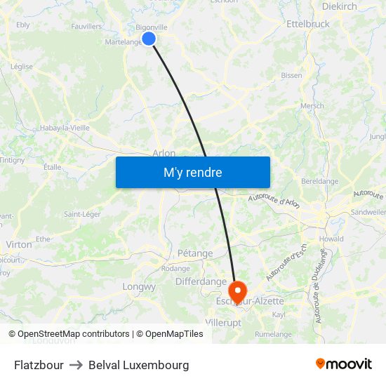 Flatzbour to Belval Luxembourg map