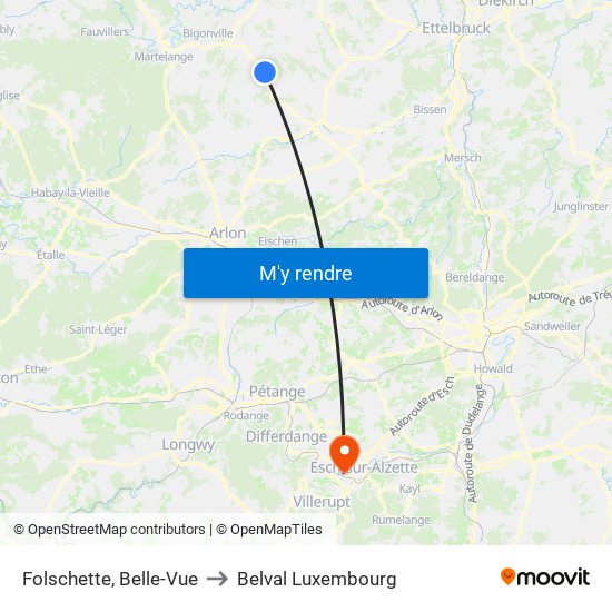 Folschette, Belle-Vue to Belval Luxembourg map
