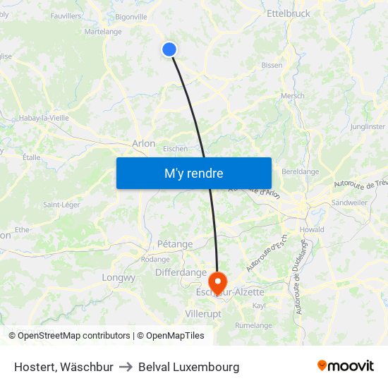 Hostert, Wäschbur to Belval Luxembourg map