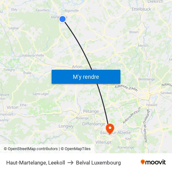 Haut-Martelange, Leekoll to Belval Luxembourg map