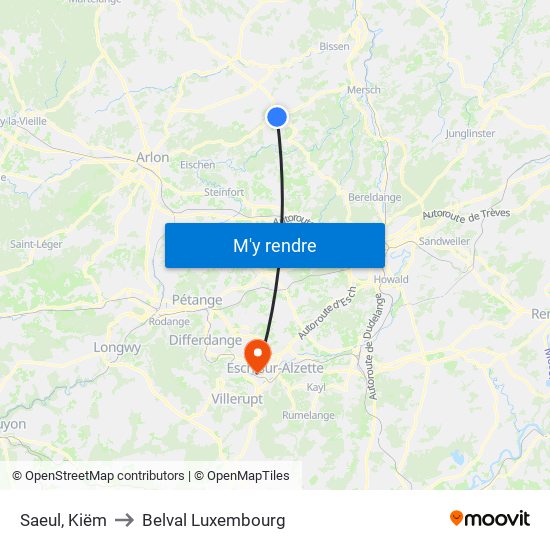 Saeul, Kiëm to Belval Luxembourg map