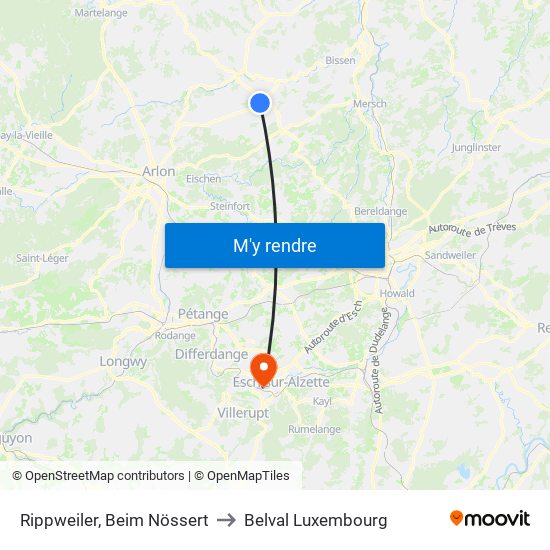 Rippweiler, Beim Nössert to Belval Luxembourg map