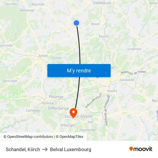Schandel, Kiirch to Belval Luxembourg map