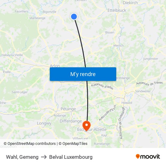 Wahl, Gemeng to Belval Luxembourg map