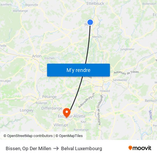 Bissen, Op Der Millen to Belval Luxembourg map