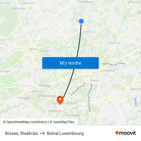 Bissen, Steekräiz to Belval Luxembourg map