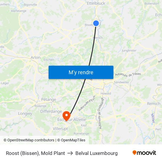 Roost (Bissen), Mold Plant to Belval Luxembourg map