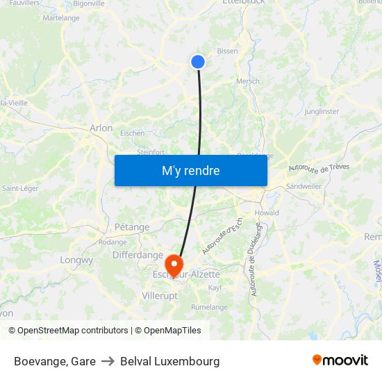 Boevange, Gare to Belval Luxembourg map