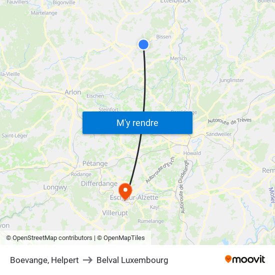 Boevange, Helpert to Belval Luxembourg map