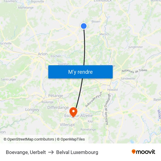 Boevange, Uerbelt to Belval Luxembourg map