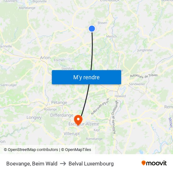 Boevange, Beim Wald to Belval Luxembourg map