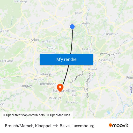 Brouch/Mersch, Kloeppel to Belval Luxembourg map