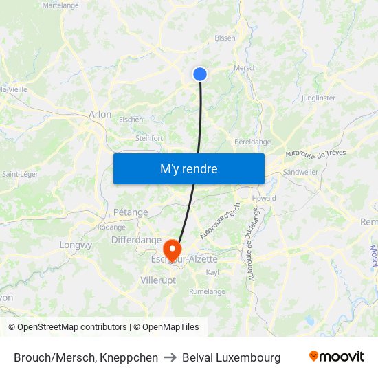 Brouch/Mersch, Kneppchen to Belval Luxembourg map