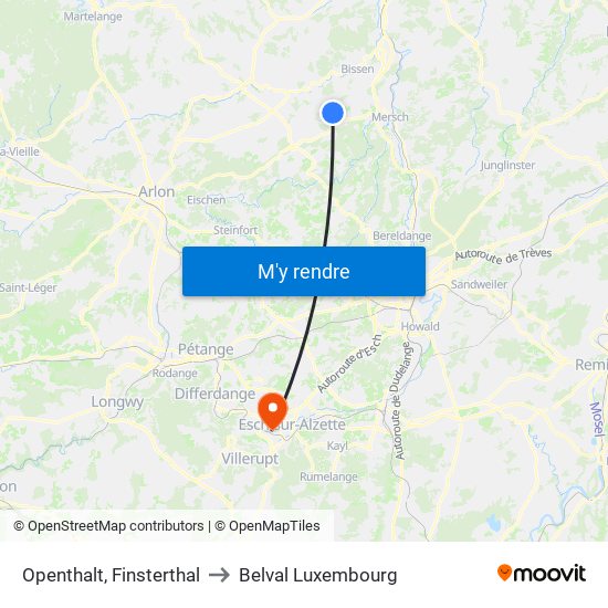 Openthalt, Finsterthal to Belval Luxembourg map