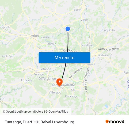 Tuntange, Duerf to Belval Luxembourg map