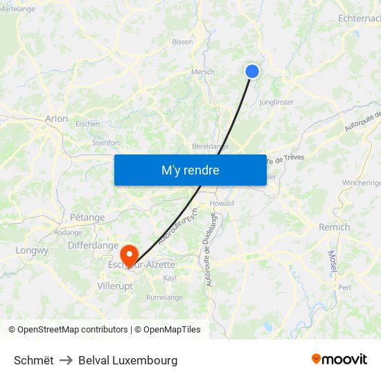 Schmët to Belval Luxembourg map