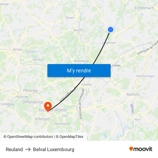 Reuland to Belval Luxembourg map