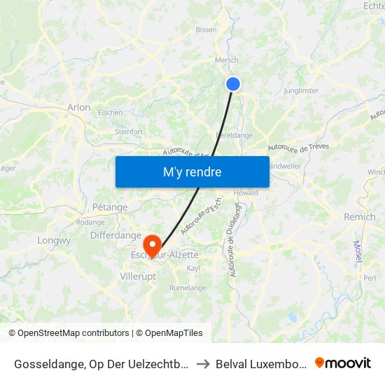 Gosseldange, Op Der Uelzechtbréck to Belval Luxembourg map
