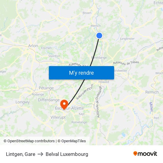 Lintgen, Gare to Belval Luxembourg map