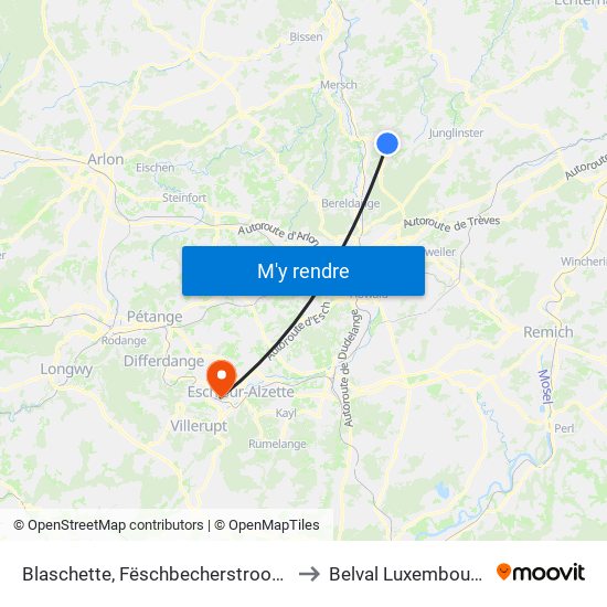 Blaschette, Fëschbecherstrooss to Belval Luxembourg map