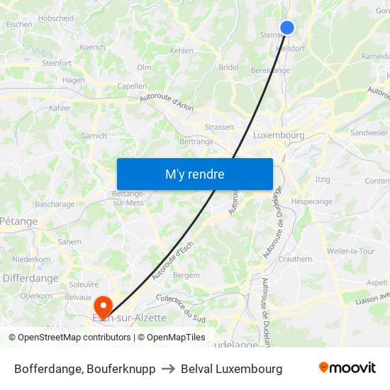 Bofferdange, Bouferknupp to Belval Luxembourg map