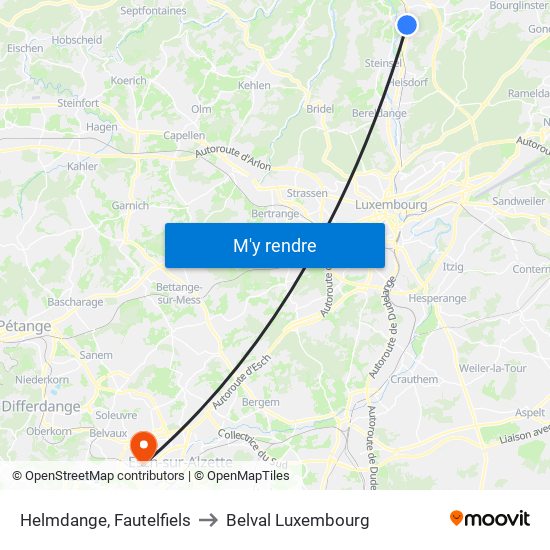Helmdange, Fautelfiels to Belval Luxembourg map