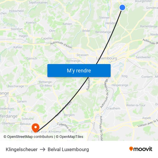 Klingelscheuer to Belval Luxembourg map