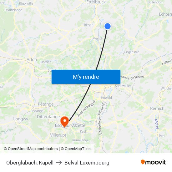 Oberglabach, Kapell to Belval Luxembourg map