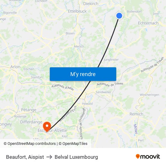Beaufort, Aispist to Belval Luxembourg map