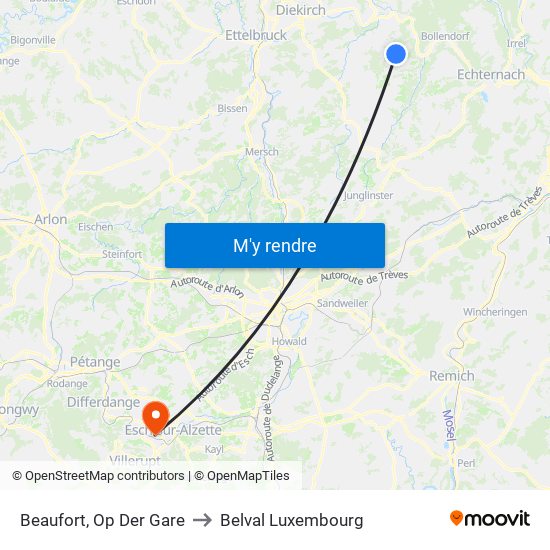 Beaufort, Op Der Gare to Belval Luxembourg map