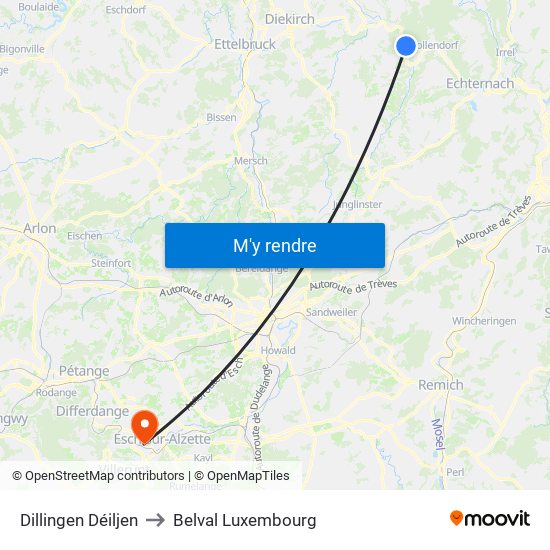 Dillingen Déiljen to Belval Luxembourg map