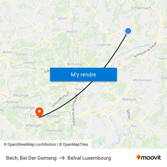 Bech, Bei Der Gemeng to Belval Luxembourg map