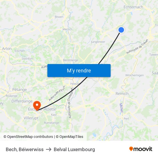 Bech, Béiwerwiss to Belval Luxembourg map