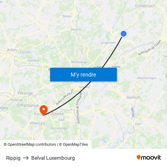 Rippig to Belval Luxembourg map