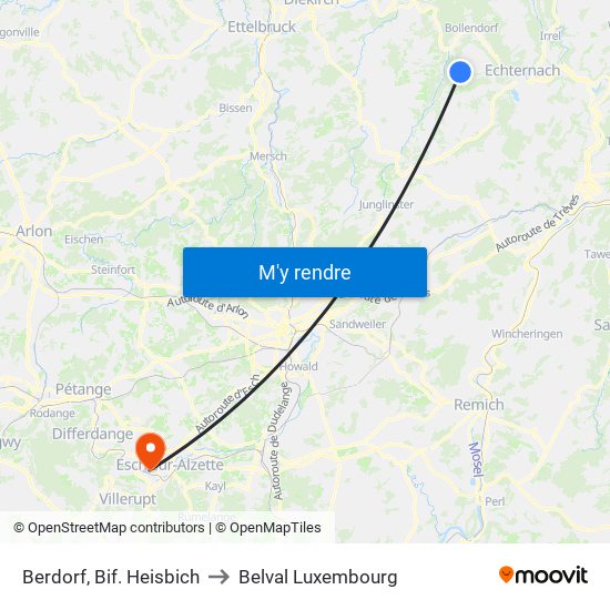 Berdorf, Bif. Heisbich to Belval Luxembourg map