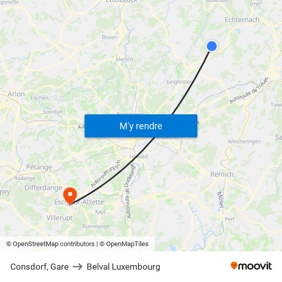 Consdorf, Gare to Belval Luxembourg map