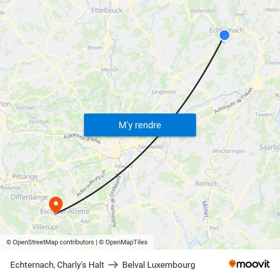 Echternach, Charly's Halt to Belval Luxembourg map