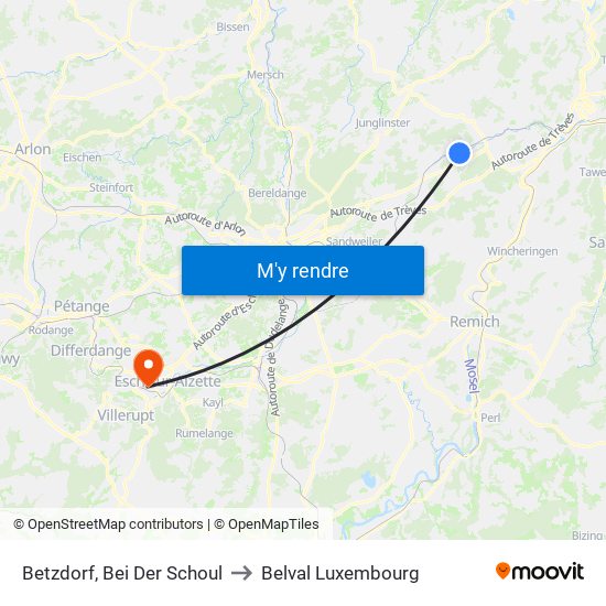 Betzdorf, Bei Der Schoul to Belval Luxembourg map