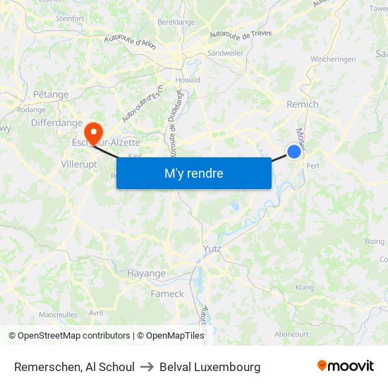 Remerschen, Al Schoul to Belval Luxembourg map