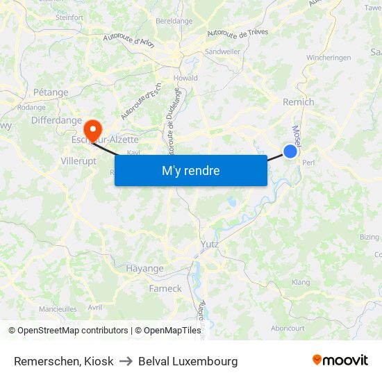 Remerschen, Kiosk to Belval Luxembourg map