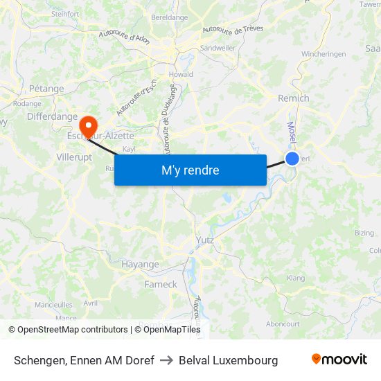 Schengen, Ennen AM Doref to Belval Luxembourg map